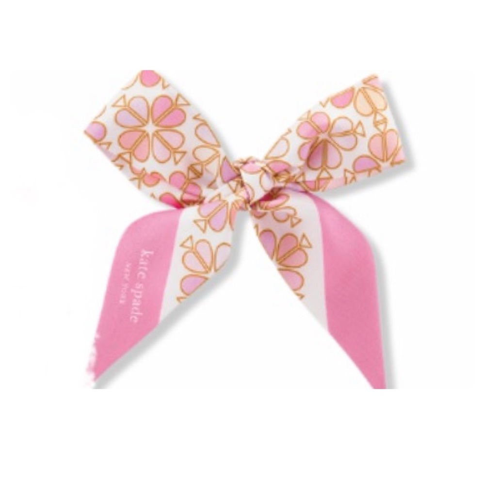 NEW Kate Spade Bloom Ribbon Bow Bag Hair Accessory Satin Silk Pink White Floral